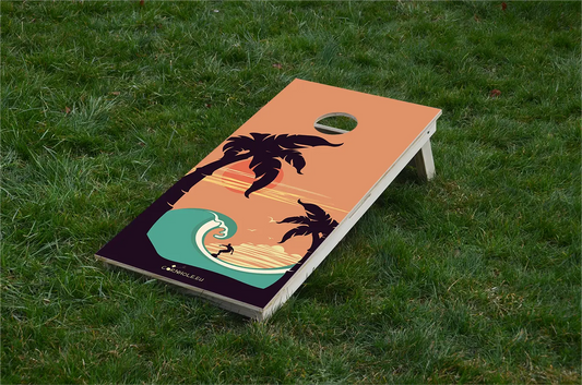 cornhole surfeur dans un tube, sur le gazon, vue de face