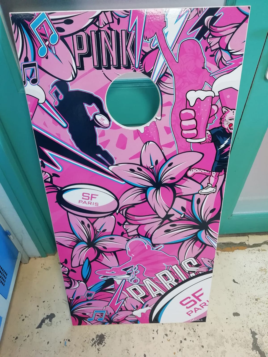 Cornhole personnalisé réalisé pour le Stade Français Paris