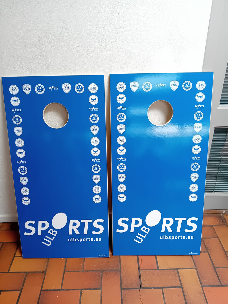 Cornhole personnalisé réalisé pour ULB Sports
