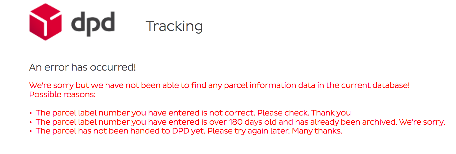 message d'erreur DPD