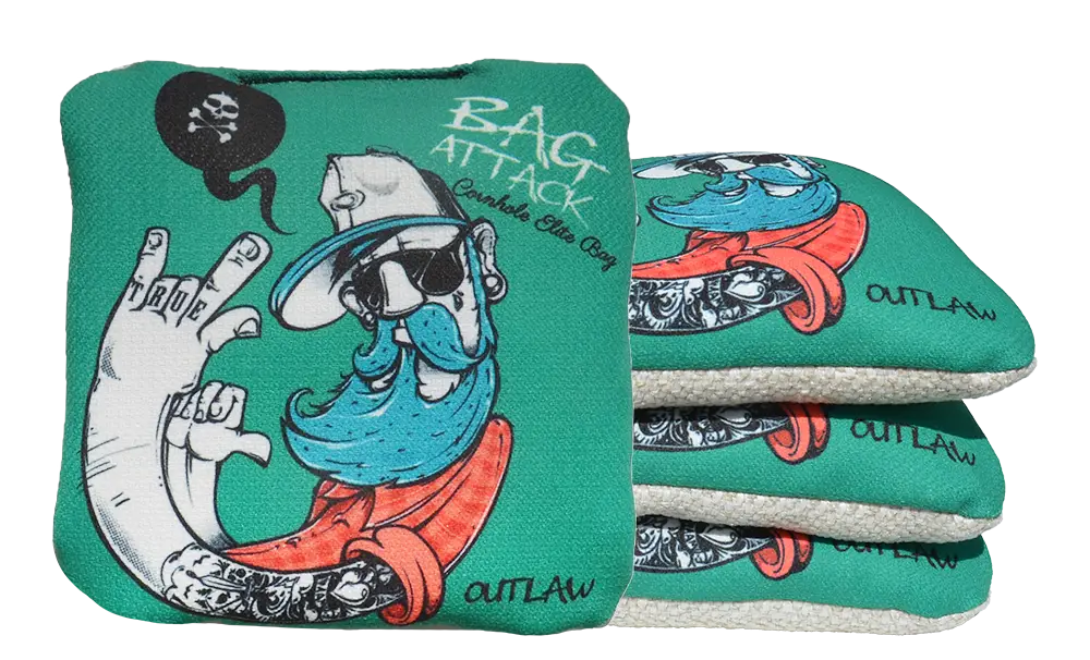 4 sacs de cornhole Pro de compétition hipster sur fond vert, vue de face