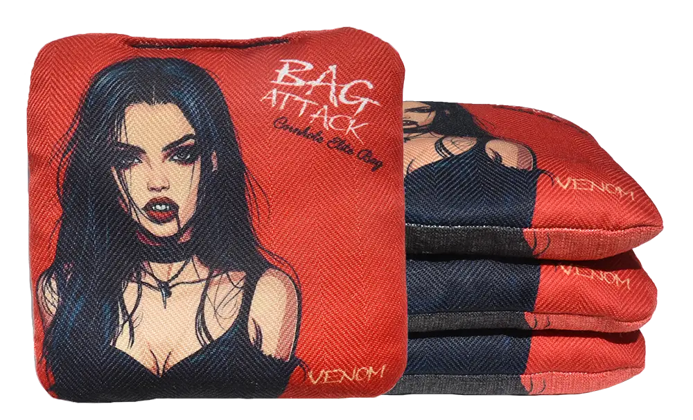 4 sacs de cornhole Pro de compétition vampire sur fond rouge, vue de face