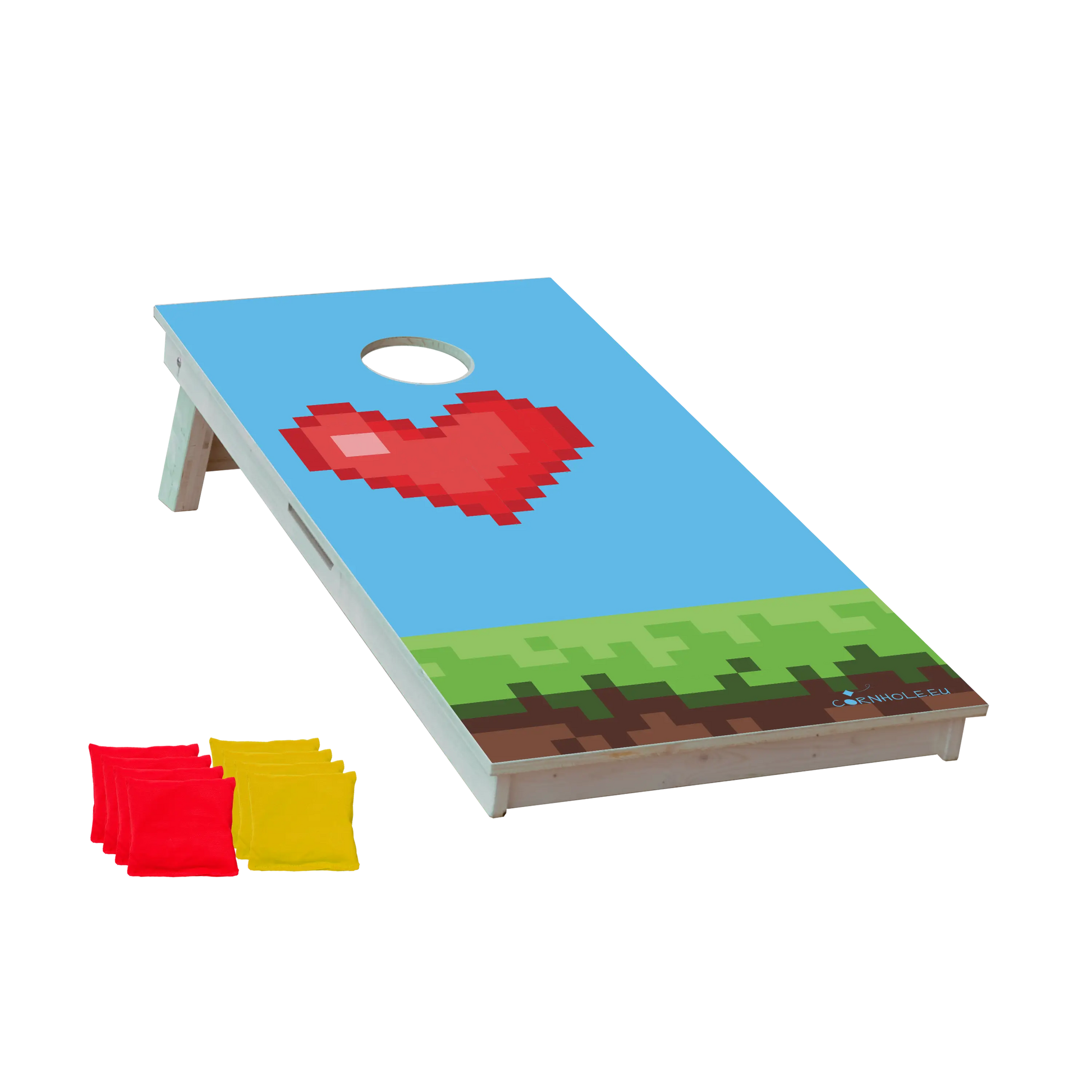 cornhole cœur de vie bonus retro gaming pixelisé, vue de face