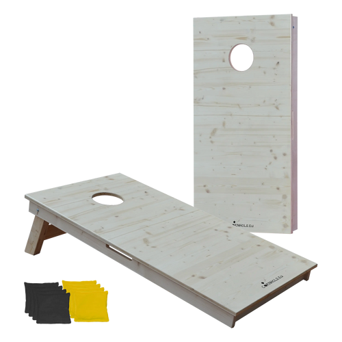 cornhole 2 planches bois naturel avec veinage et nœuds apparents, vue de face