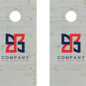 décor détaillé cornhole 2 planches motif personnalisable sur fond de bois naturel, vue de face