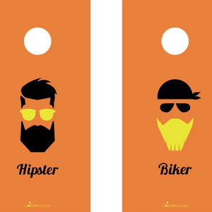 décor détaillé cornhole 2 planches hipster et biker, vue de face