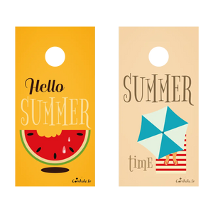 décor détaillé cornhole 2 planches format voyage plage et pastèque, vue de face