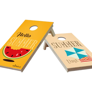 cornhole 2 planches format voyage plage et pastèque, vue de face