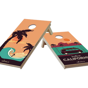 cornhole 2 planches format voyage surf et van de voyage, vue de face