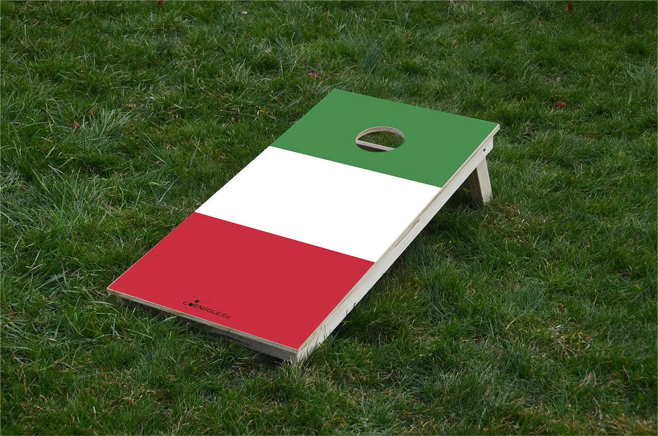 cornhole drapeau au choix, sur le gazon, vue de face