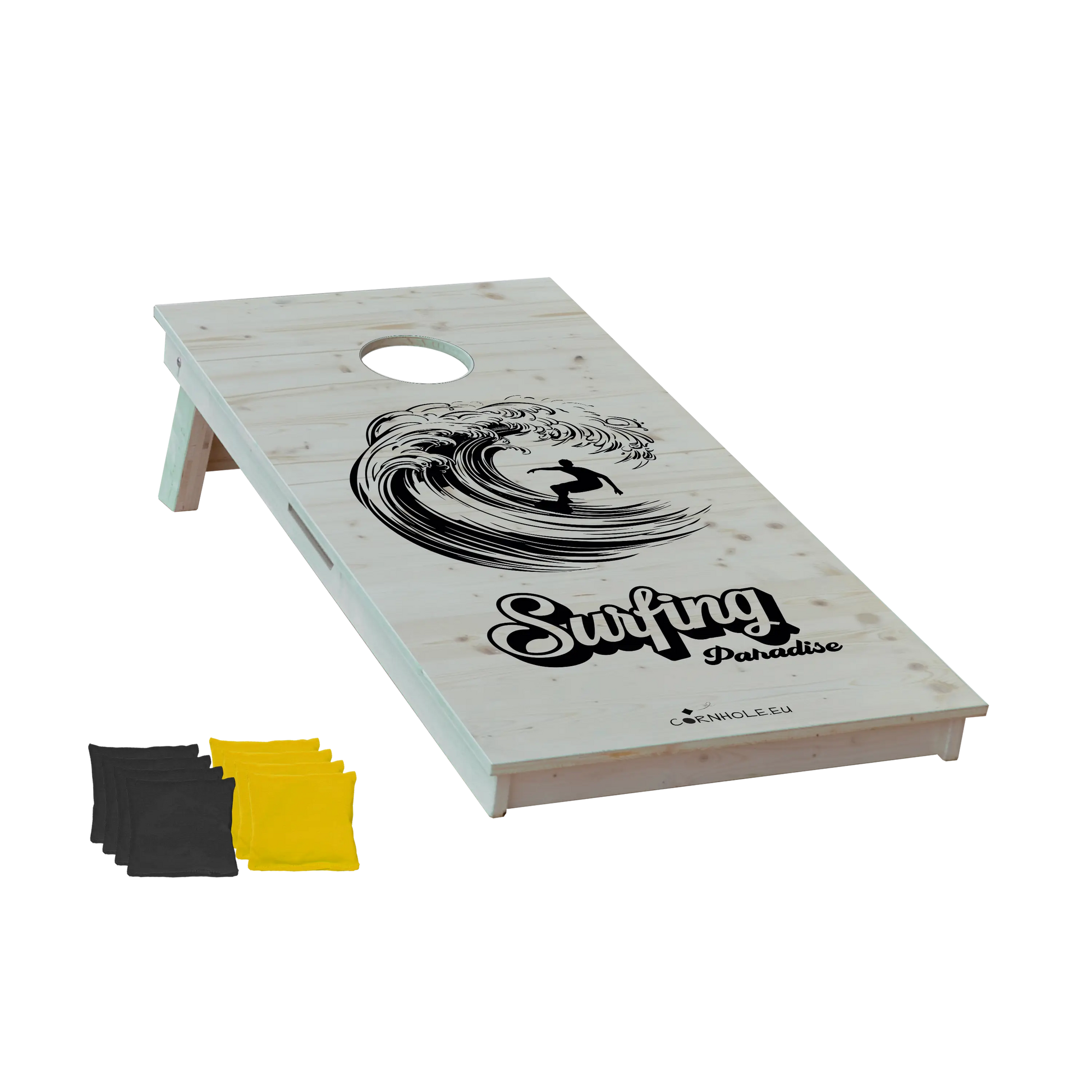 cornhole surfeur dans un tube, vue de face
