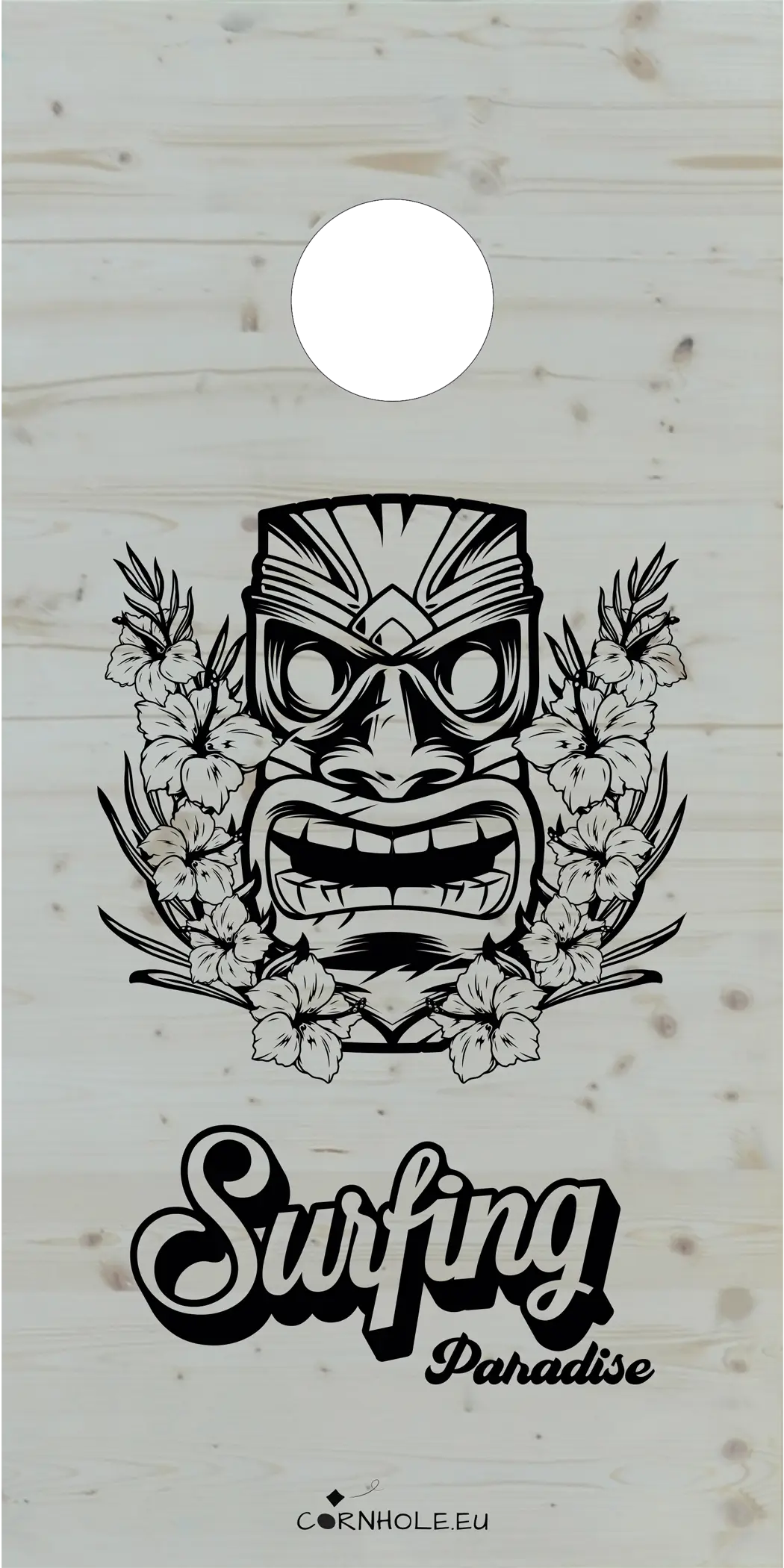 décor détaillé cornhole totem hawaïen, vue de face
