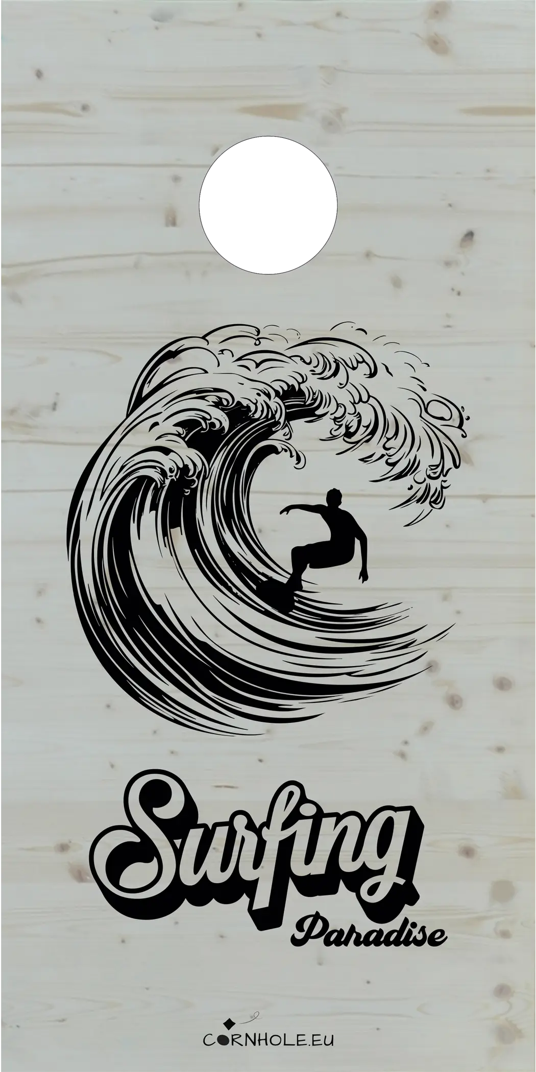 décor détaillé cornhole surfeur dans un tube, vue de face