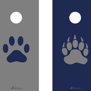 décor détaillé cornhole 2 planches empreinte de patte d'ours et empreinte de patte de loup, vue de face