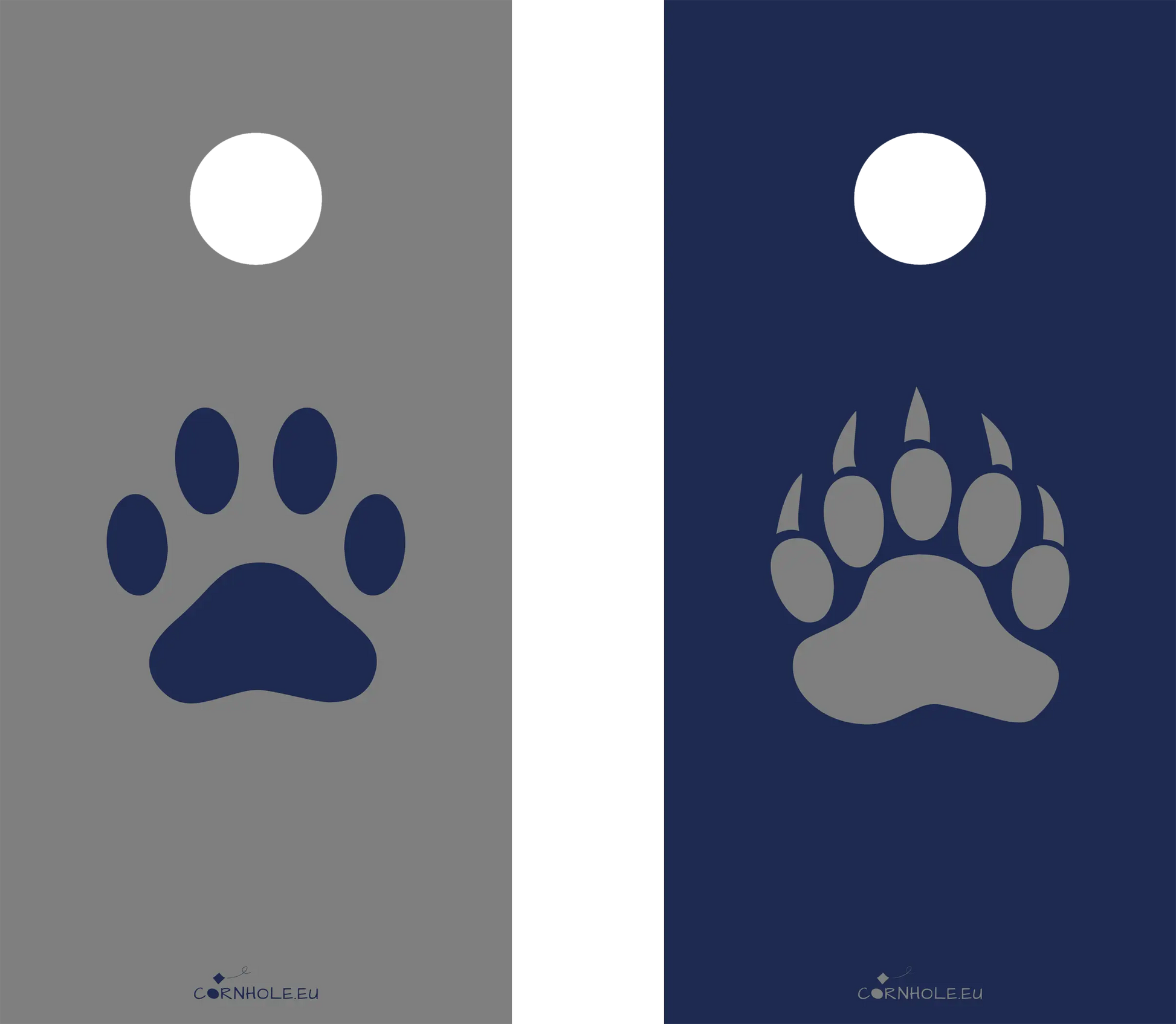 décor détaillé cornhole 2 planches empreinte de patte d'ours et empreinte de patte de loup, vue de face