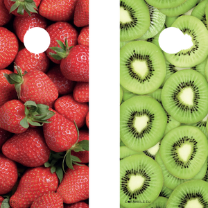 décor détaillé cornhole 2 planches fraises et kiwis, et encore des fraises et encore des kiwis, vue de face