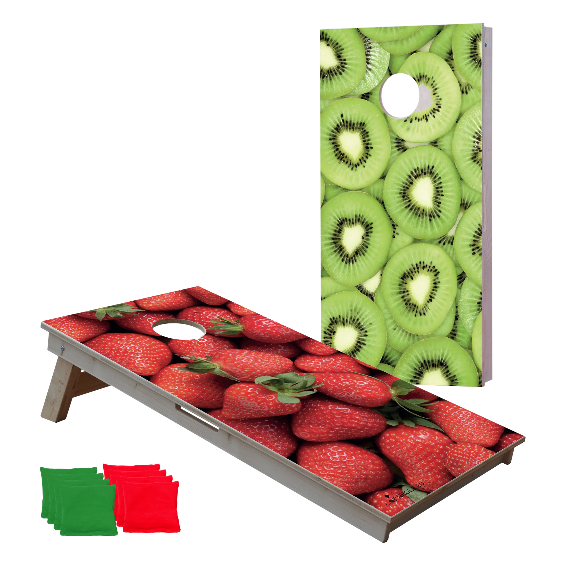 cornhole 2 planches fraises et kiwis, et encore des fraises et encore des kiwis, vue de face