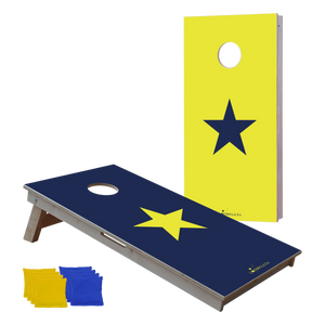 cornhole 2 planches étoile jaune et étoile bleue sur fonds inversés, vue de face