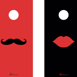 décor détaillé cornhole 2 planches moustache et lèvres pulpeuses, vue de face