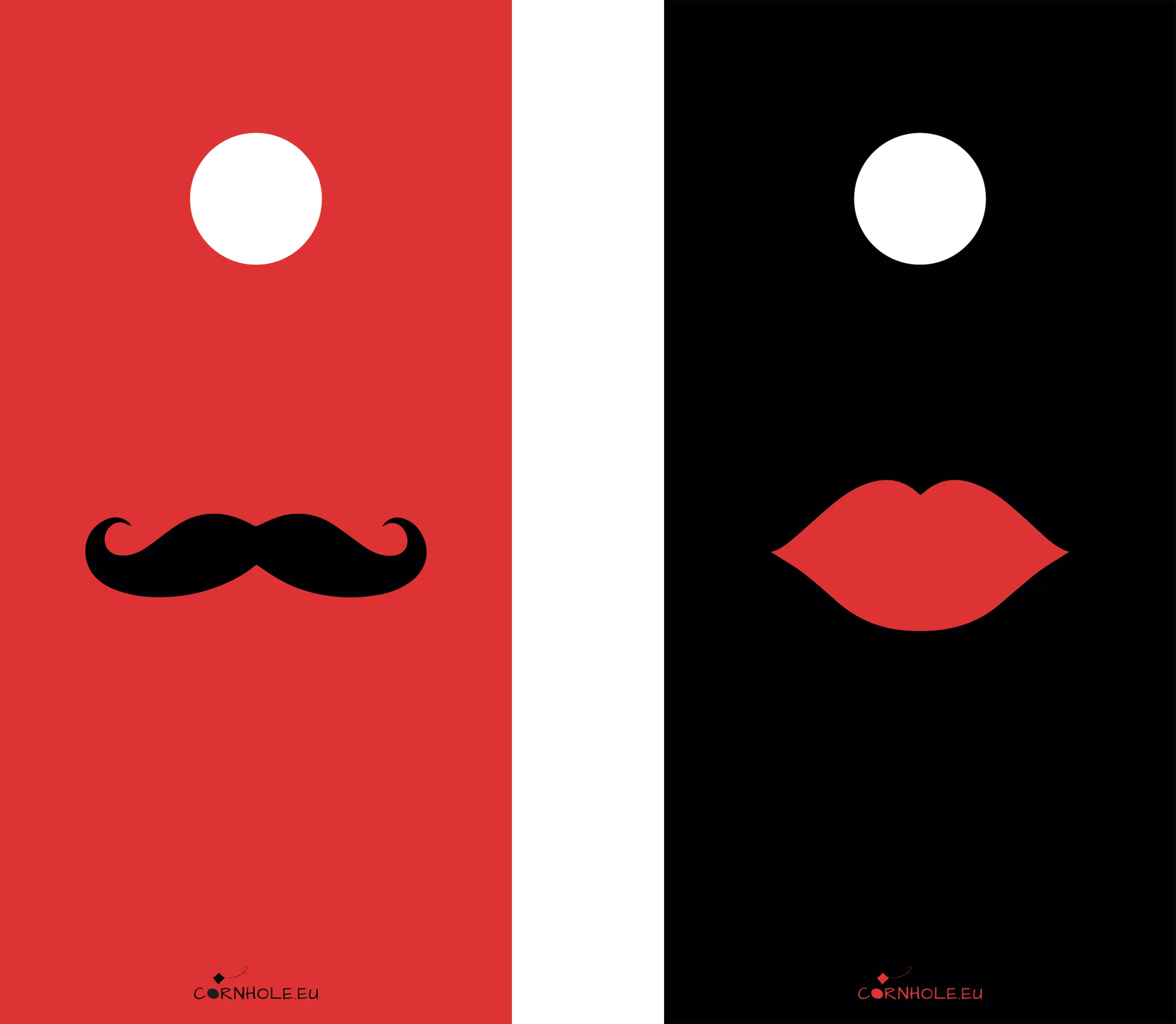 décor détaillé cornhole 2 planches moustache et lèvres pulpeuses, vue de face