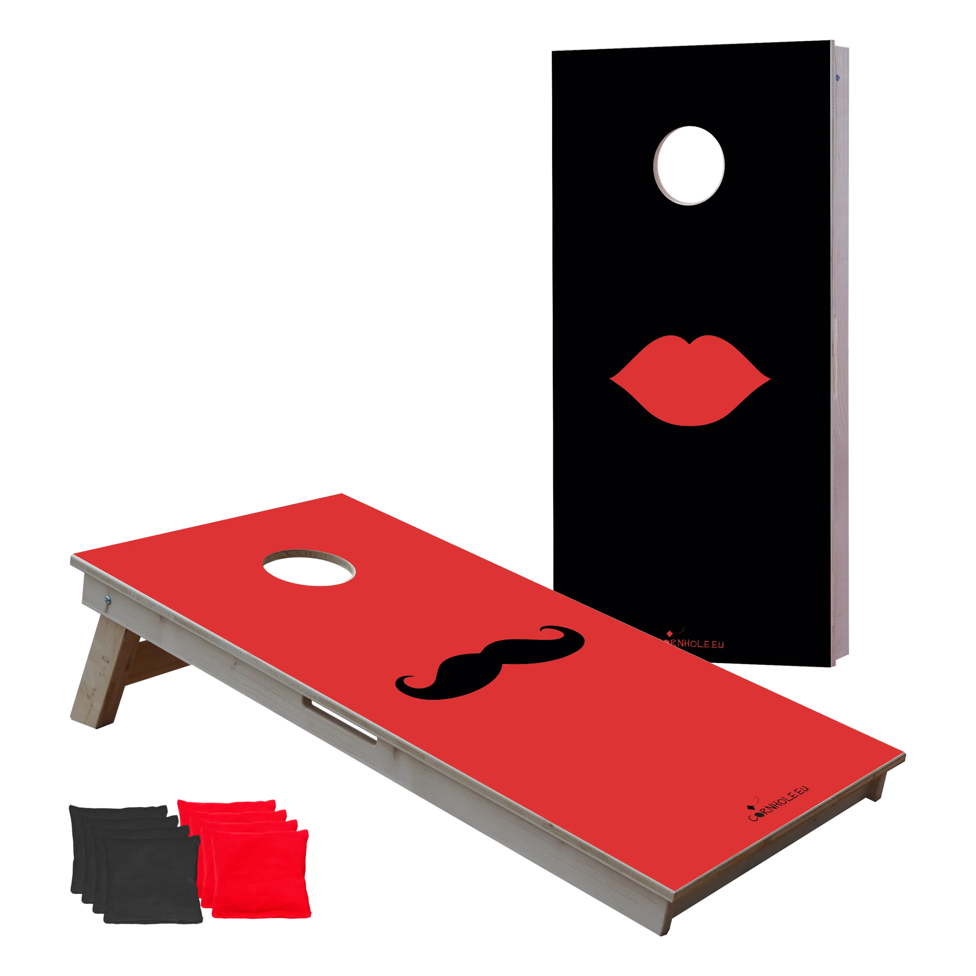 cornhole 2 planches moustache et lèvres pulpeuses, vue de face