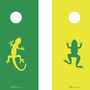 décor détaillé cornhole 2 planches grenouille et lézard gecko, vue de face