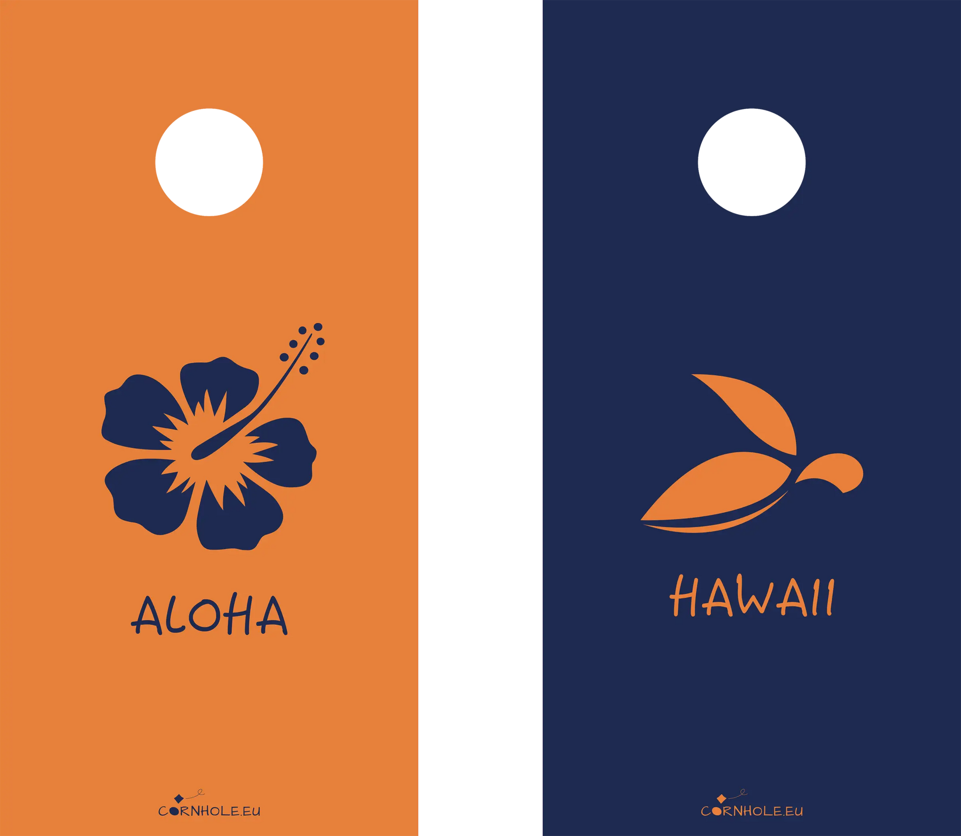 décor détaillé cornhole 2 planches hawaii et haloha, vue de face