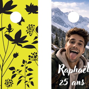 décor détaillé cornhole 2 planches motifs personnalisables, vue de face