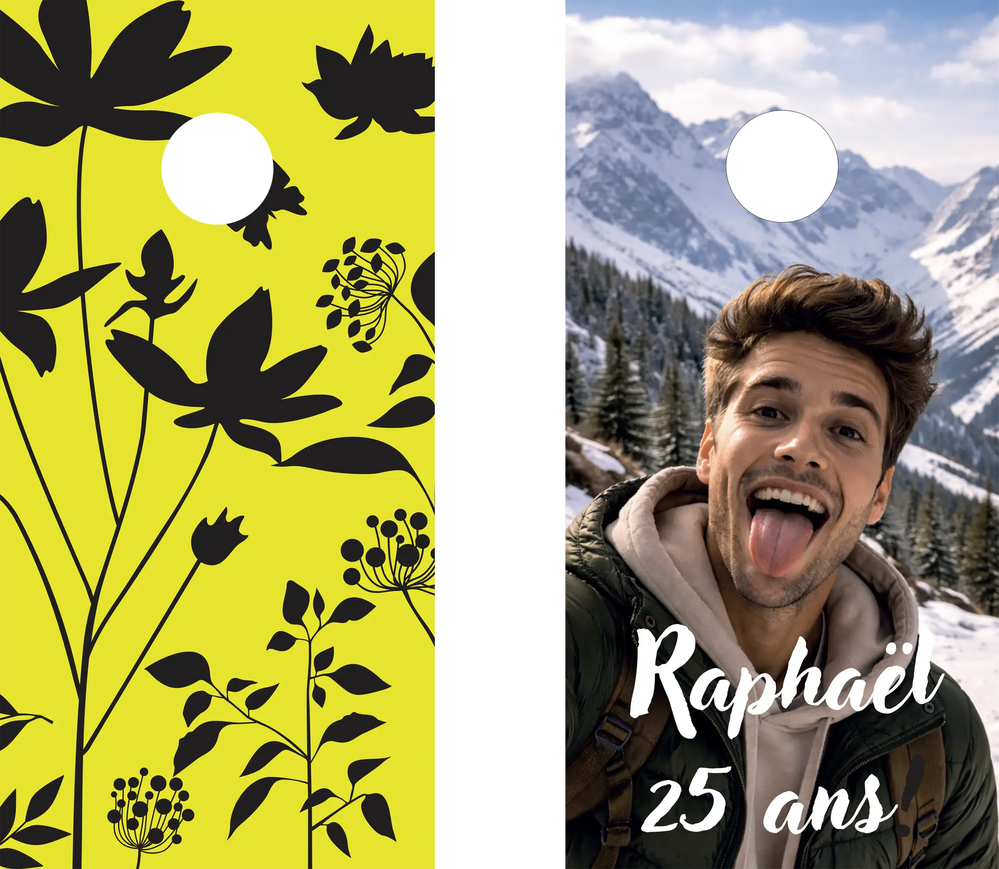 décor détaillé cornhole 2 planches motifs personnalisables, vue de face