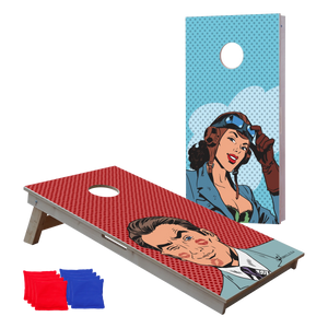 cornhole 2 planches pilote sexy et play-boy, vue de face