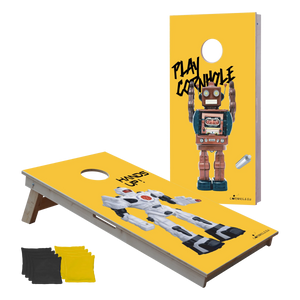 cornhole 2 planches robot moderne et robot vintage, vue de face
