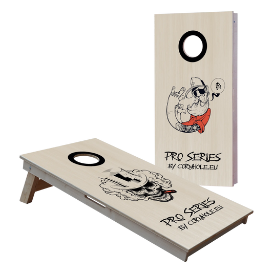 cornhole de compétition deux planches tête de mort et hipster, vue de face