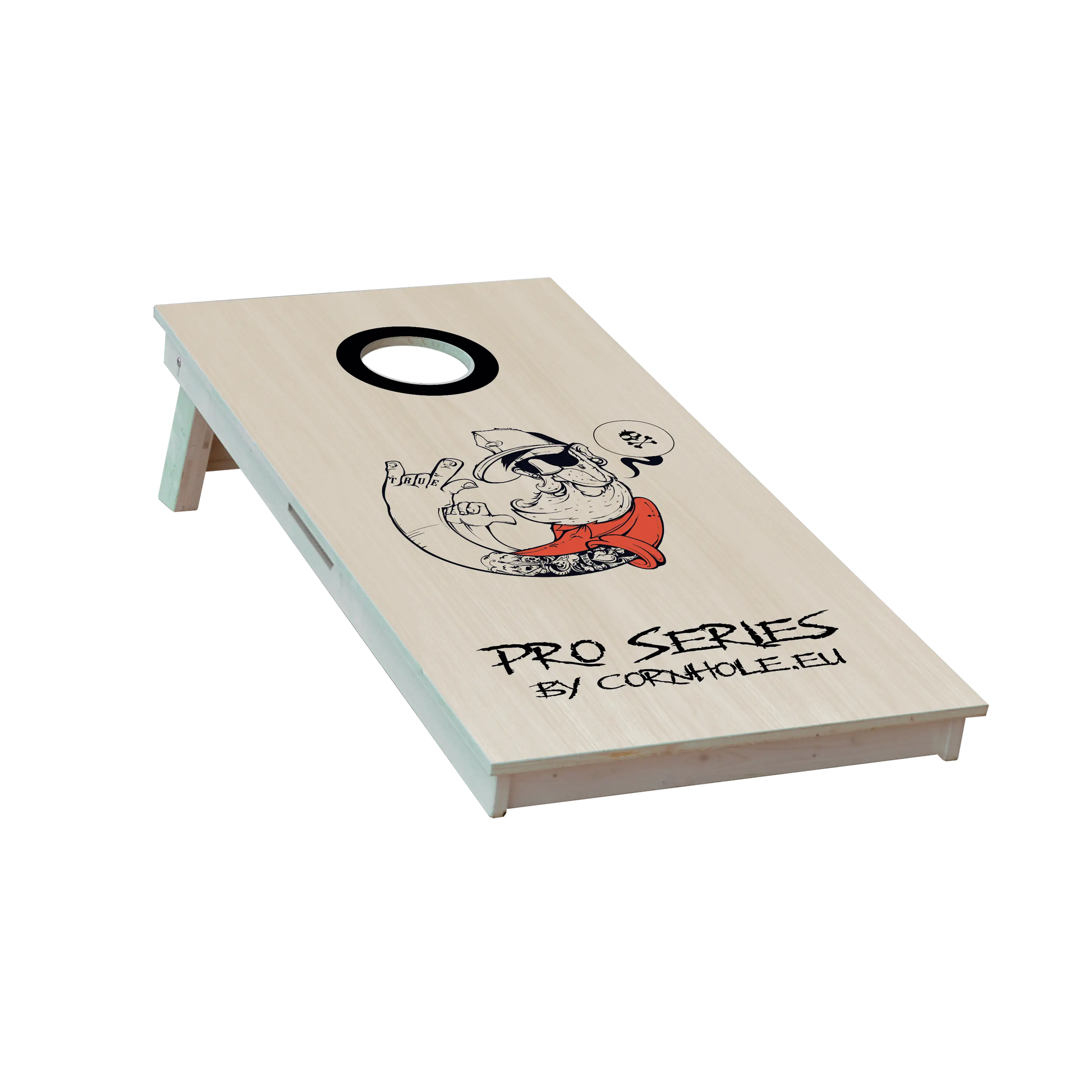 cornhole Pro de compétition hipster tatoué, vue de face