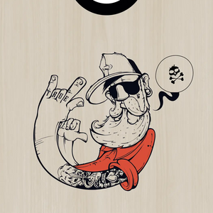 décor détaillé cornhole Pro de compétition hipster tatoué, vue de face