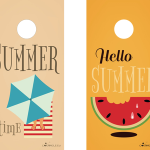 décor détaillé cornhole 2 planches parasol summer time et pastèque hello summer, vue de face