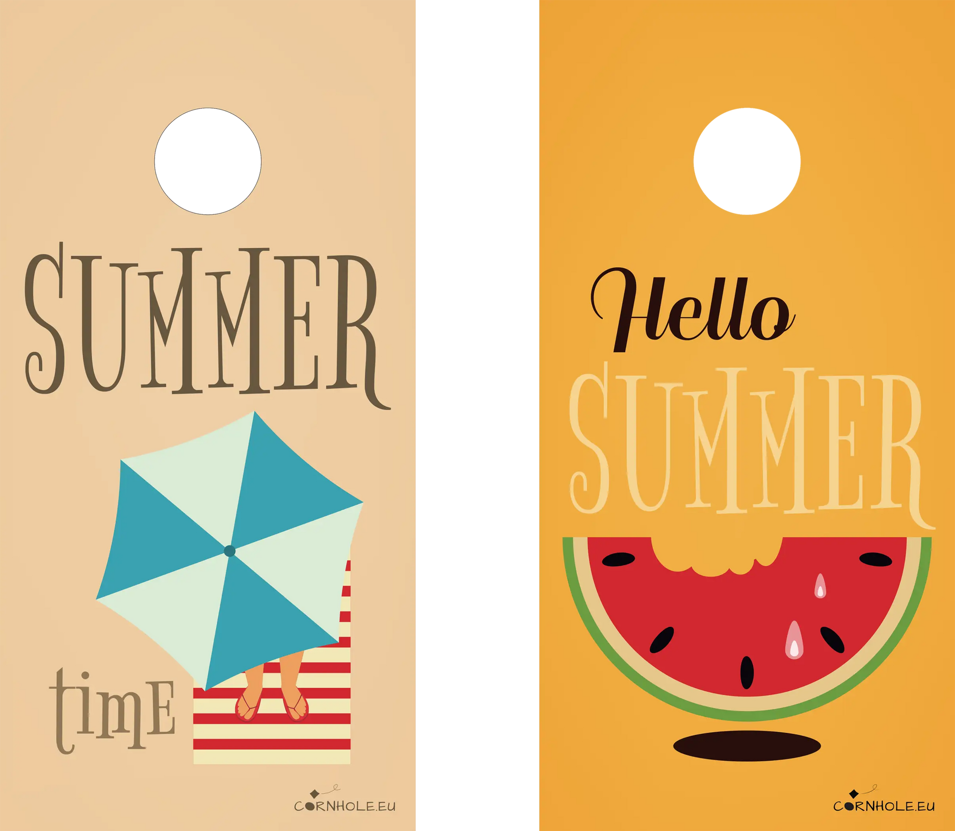 décor détaillé cornhole 2 planches parasol summer time et pastèque hello summer, vue de face