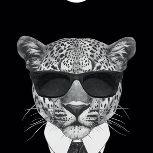 décor détaillé cornhole leopard en smoking, vue de face
