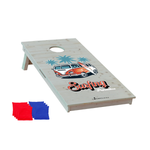 cornhole van de surf et palmiers, vue de face