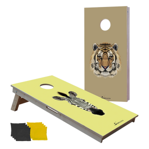 cornhole 2 planches tête de tigre et tête de zèbre, vue de face