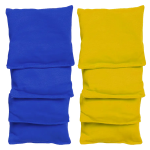 8 sacs de cornhole dans 2 couleurs assorties aux planches, vue de face