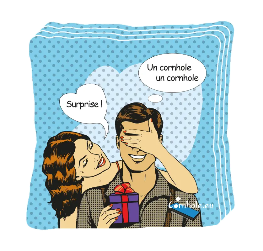 4 sacs de cornhole couple et cadeau surprise, vue de face